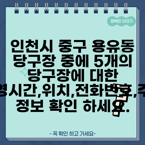 인천시 중구 용유동 당구장 중에 5개의 당구장에 대한 운영시간,위치,전화번호,주소 정보 확인 하세요.