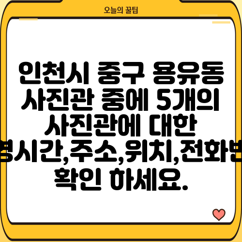 인천시 중구 용유동 사진관 중에 5개의 사진관에 대한 운영시간,주소,위치,전화번호 확인 하세요.