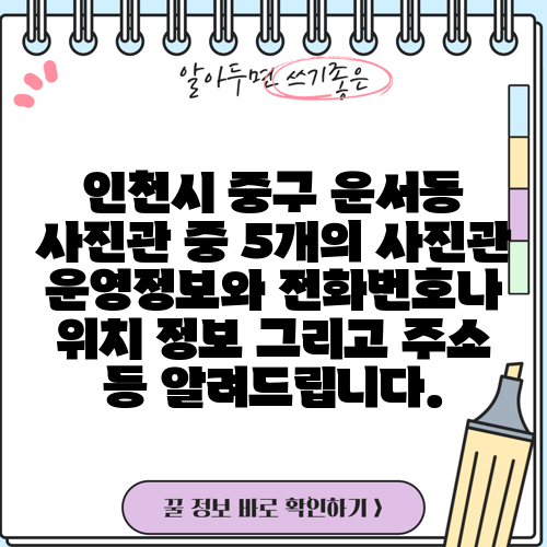 인천시 중구 운서동 사진관 중 5개의 사진관 운영정보와 전화번호나 위치 정보 그리고 주소 등 알려드립니다.