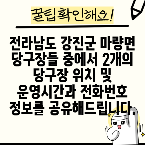 전라남도 강진군 마량면 당구장들 중에서 2개의 당구장 위치 및 운영시간과 전화번호 정보를 공유해드립니다.