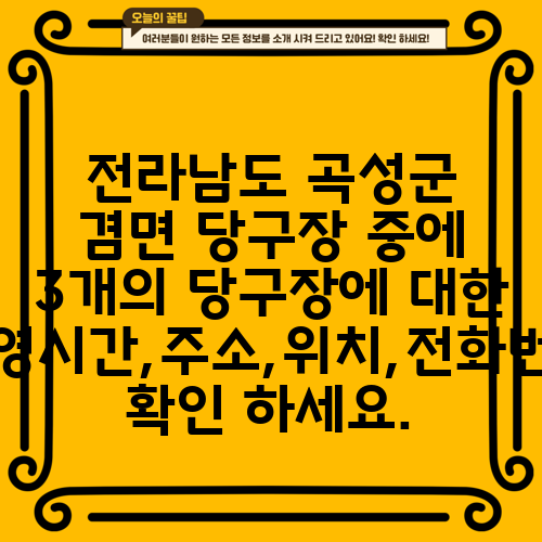 전라남도 곡성군 겸면 당구장 중에 3개의 당구장에 대한 운영시간,주소,위치,전화번호 확인 하세요.
