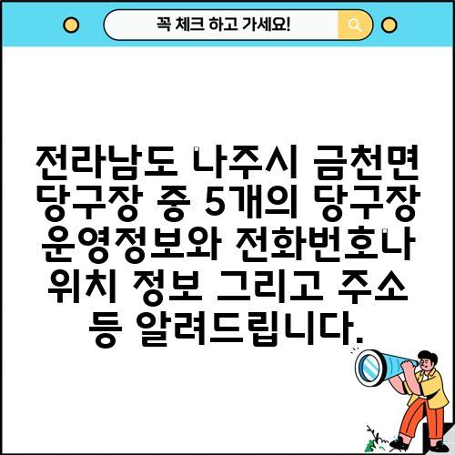 전라남도 나주시 금천면 당구장 중 5개의 당구장 운영정보와 전화번호나 위치 정보 그리고 주소 등 알려드립니다.