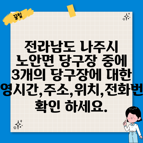 전라남도 나주시 노안면 당구장 중에 3개의 당구장에 대한 운영시간,주소,위치,전화번호 확인 하세요.