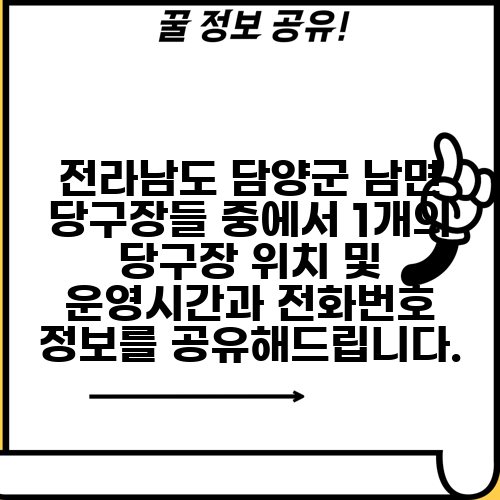 전라남도 담양군 남면 당구장들 중에서 1개의 당구장 위치 및 운영시간과 전화번호 정보를 공유해드립니다.