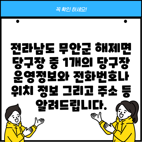 전라남도 무안군 해제면 당구장 중 1개의 당구장 운영정보와 전화번호나 위치 정보 그리고 주소 등 알려드립니다.