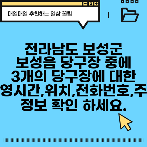 전라남도 보성군 보성읍 당구장 중에 3개의 당구장에 대한 운영시간,위치,전화번호,주소 정보 확인 하세요.