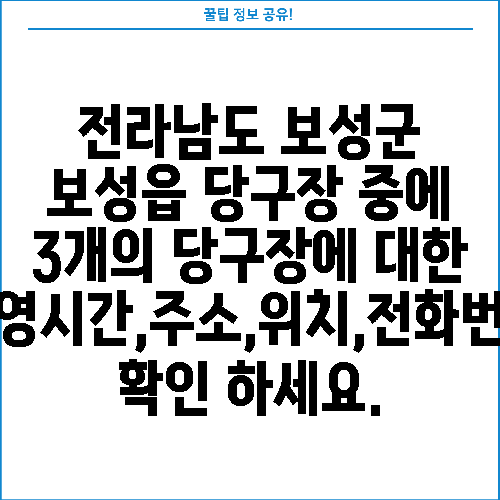 전라남도 보성군 보성읍 당구장 중에 3개의 당구장에 대한 운영시간,주소,위치,전화번호 확인 하세요.