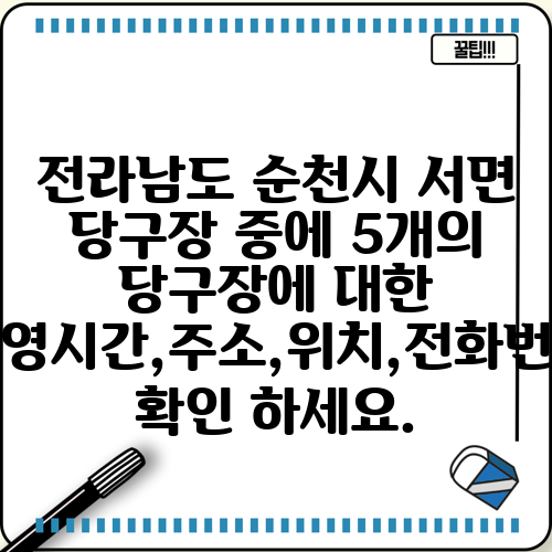 전라남도 순천시 서면 당구장 중에 5개의 당구장에 대한 운영시간,주소,위치,전화번호 확인 하세요.