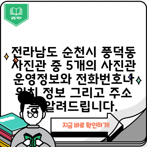 전라남도 순천시 풍덕동 사진관 중 5개의 사진관 운영정보와 전화번호나 위치 정보 그리고 주소 등 알려드립니다.