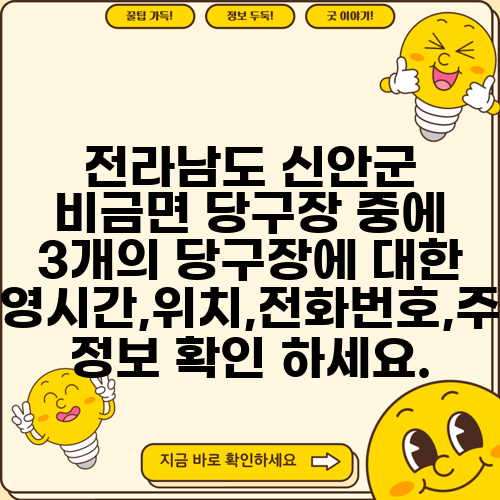 전라남도 신안군 비금면 당구장 중에 3개의 당구장에 대한 운영시간,위치,전화번호,주소 정보 확인 하세요.