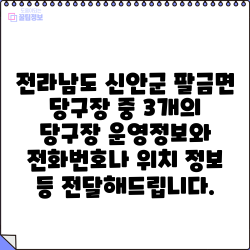 전라남도 신안군 팔금면 당구장 중 3개의 당구장 운영정보와 전화번호나 위치 정보 등 전달해드립니다.
