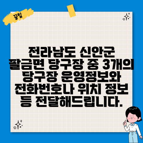 전라남도 신안군 팔금면 당구장 중 3개의 당구장 운영정보와 전화번호나 위치 정보 등 전달해드립니다.