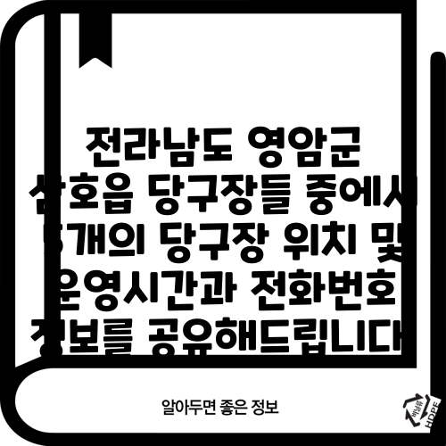 전라남도 영암군 삼호읍 당구장들 중에서 5개의 당구장 위치 및 운영시간과 전화번호 정보를 공유해드립니다.