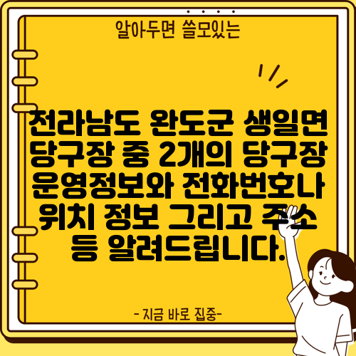 전라남도 완도군 생일면 당구장 중 2개의 당구장 운영정보와 전화번호나 위치 정보 그리고 주소 등 알려드립니다.