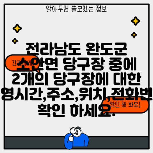 전라남도 완도군 소안면 당구장 중에 2개의 당구장에 대한 운영시간,주소,위치,전화번호 확인 하세요.