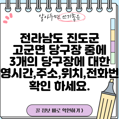 전라남도 진도군 고군면 당구장 중에 3개의 당구장에 대한 운영시간,주소,위치,전화번호 확인 하세요.