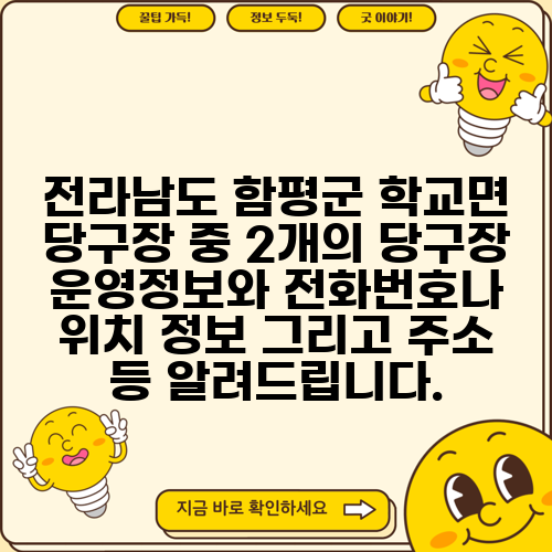 전라남도 함평군 학교면 당구장 중 2개의 당구장 운영정보와 전화번호나 위치 정보 그리고 주소 등 알려드립니다.
