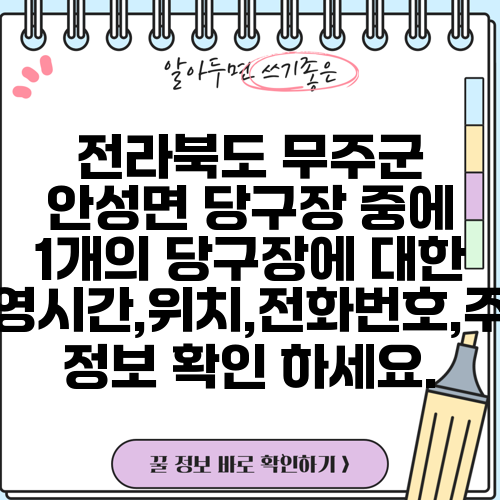 전라북도 무주군 안성면 당구장 중에 1개의 당구장에 대한 운영시간,위치,전화번호,주소 정보 확인 하세요.