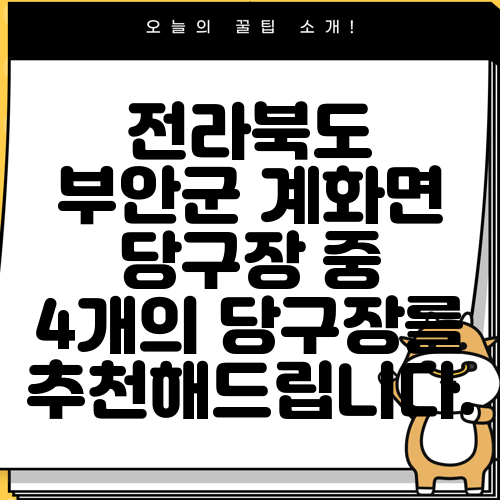 전라북도 부안군 계화면 당구장 중 4개의 당구장를 추천해드립니다.