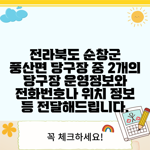 전라북도 순창군 풍산면 당구장 중 2개의 당구장 운영정보와 전화번호나 위치 정보 등 전달해드립니다.