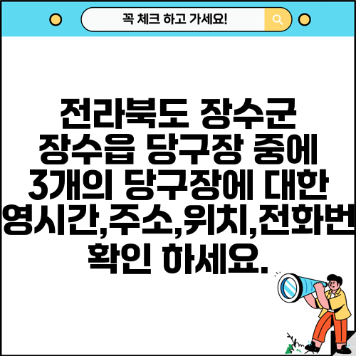 전라북도 장수군 장수읍 당구장 중에 3개의 당구장에 대한 운영시간,주소,위치,전화번호 확인 하세요.