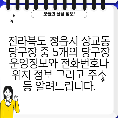 전라북도 정읍시 상교동 당구장 중 5개의 당구장 운영정보와 전화번호나 위치 정보 그리고 주소 등 알려드립니다.