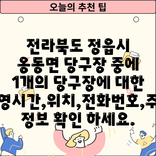 전라북도 정읍시 옹동면 당구장 중에 1개의 당구장에 대한 운영시간,위치,전화번호,주소 정보 확인 하세요.