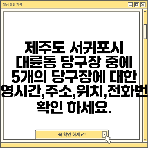 제주도 서귀포시 대륜동 당구장 중에 5개의 당구장에 대한 운영시간,주소,위치,전화번호 확인 하세요.