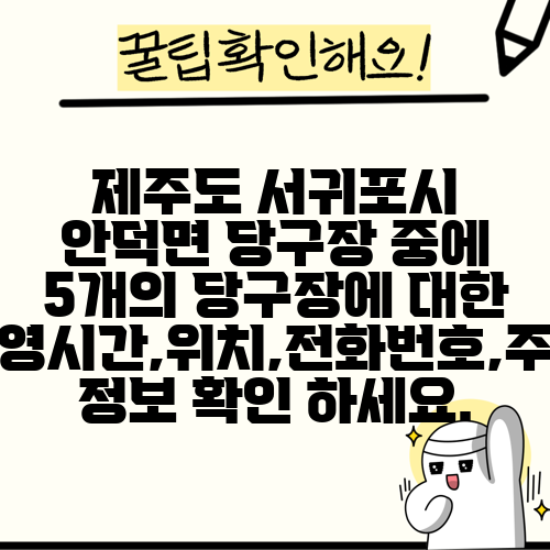 제주도 서귀포시 안덕면 당구장 중에 5개의 당구장에 대한 운영시간,위치,전화번호,주소 정보 확인 하세요.
