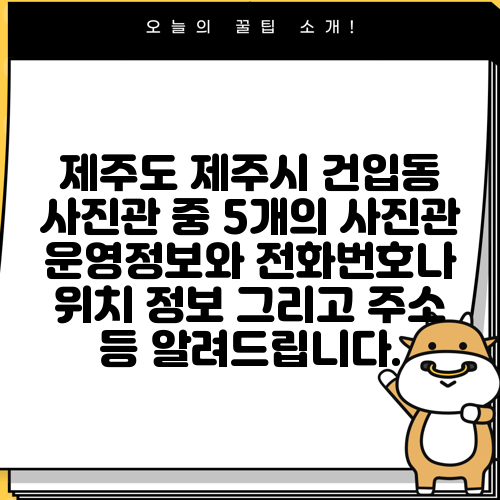 제주도 제주시 건입동 사진관 중 5개의 사진관 운영정보와 전화번호나 위치 정보 그리고 주소 등 알려드립니다.