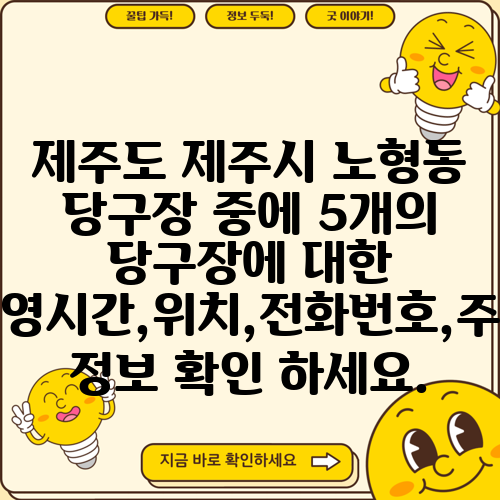 제주도 제주시 노형동 당구장 중에 5개의 당구장에 대한 운영시간,위치,전화번호,주소 정보 확인 하세요.
