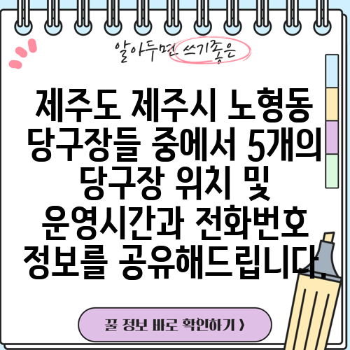 제주도 제주시 노형동 당구장들 중에서 5개의 당구장 위치 및 운영시간과 전화번호 정보를 공유해드립니다.