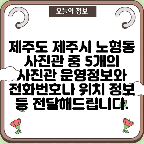 제주도 제주시 노형동 사진관 중 5개의 사진관 운영정보와 전화번호나 위치 정보 등 전달해드립니다.