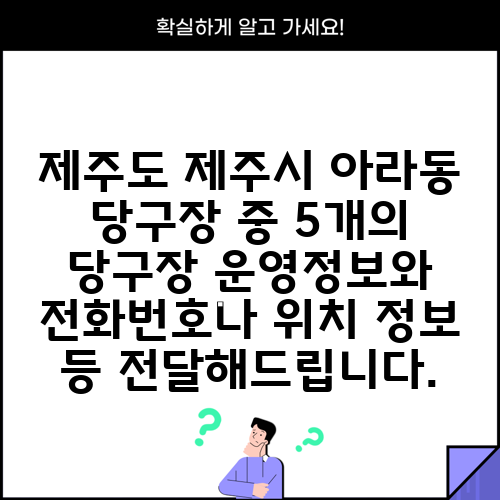 제주도 제주시 아라동 당구장 중 5개의 당구장 운영정보와 전화번호나 위치 정보 등 전달해드립니다.