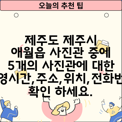 제주도 제주시 애월읍 사진관 중에 5개의 사진관에 대한 운영시간,주소,위치,전화번호 확인 하세요.