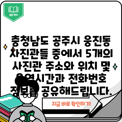 충청남도 공주시 웅진동 사진관들 중에서 5개의 사진관 주소와 위치 및 운영시간과 전화번호 정보를 공유해드립니다.