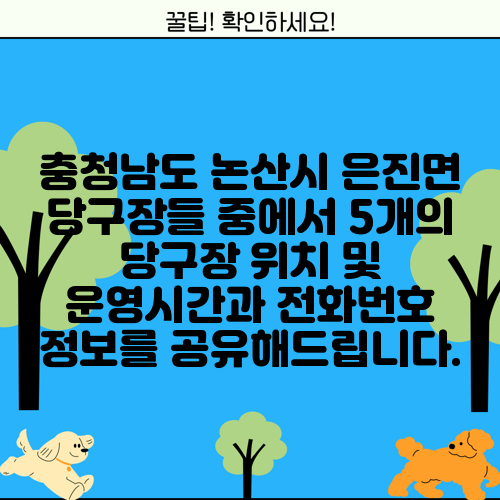 충청남도 논산시 은진면 당구장들 중에서 5개의 당구장 위치 및 운영시간과 전화번호 정보를 공유해드립니다.