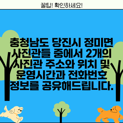 충청남도 당진시 정미면 사진관들 중에서 2개의 사진관 주소와 위치 및 운영시간과 전화번호 정보를 공유해드립니다.