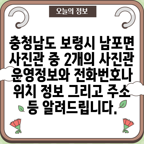 충청남도 보령시 남포면 사진관 중 2개의 사진관 운영정보와 전화번호나 위치 정보 그리고 주소 등 알려드립니다.