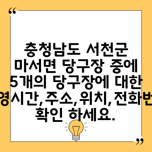충청남도 서천군 마서면 당구장 중에 5개의 당구장에 대한 운영시간,주소,위치,전화번호 확인 하세요.