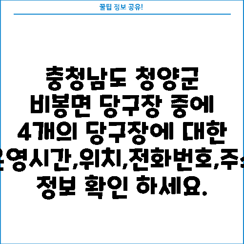 충청남도 청양군 비봉면 당구장 중에 4개의 당구장에 대한 운영시간,위치,전화번호,주소 정보 확인 하세요.