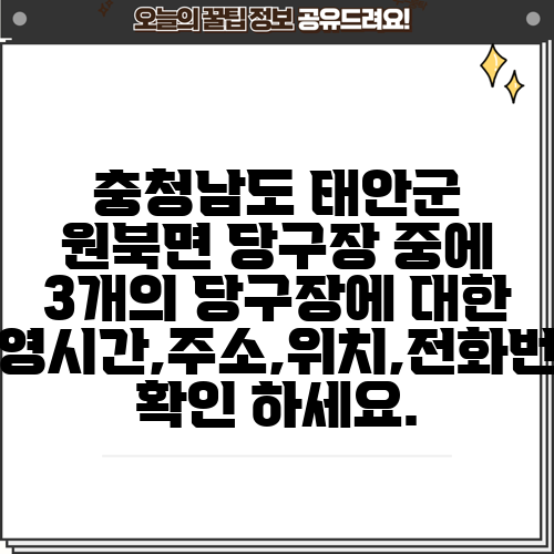 충청남도 태안군 원북면 당구장 중에 3개의 당구장에 대한 운영시간,주소,위치,전화번호 확인 하세요.