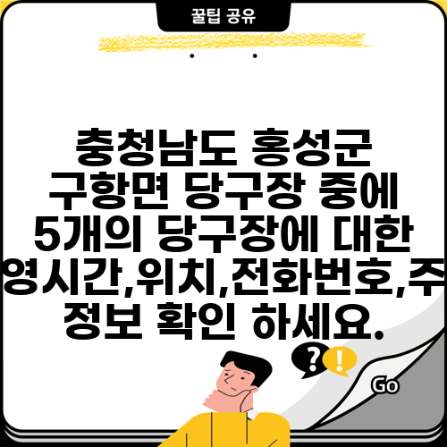충청남도 홍성군 구항면 당구장 중에 5개의 당구장에 대한 운영시간,위치,전화번호,주소 정보 확인 하세요.