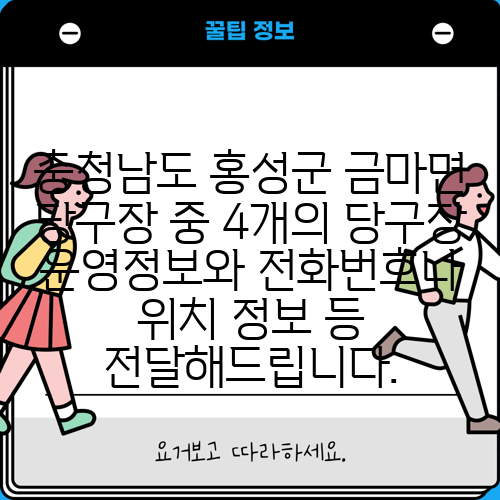 충청남도 홍성군 금마면 당구장 중 4개의 당구장 운영정보와 전화번호나 위치 정보 등 전달해드립니다.