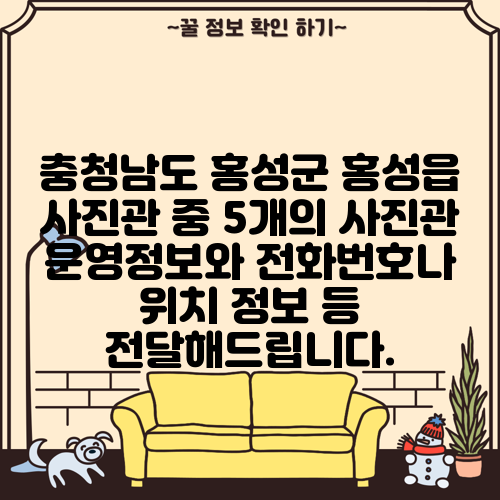 충청남도 홍성군 홍성읍 사진관 중 5개의 사진관 운영정보와 전화번호나 위치 정보 등 전달해드립니다.