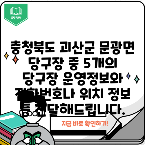충청북도 괴산군 문광면 당구장 중 5개의 당구장 운영정보와 전화번호나 위치 정보 등 전달해드립니다.