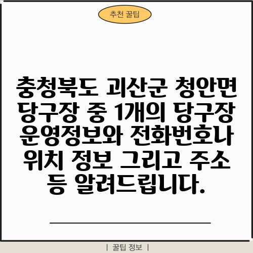 충청북도 괴산군 청안면 당구장 중 1개의 당구장 운영정보와 전화번호나 위치 정보 그리고 주소 등 알려드립니다.