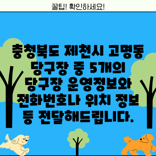 충청북도 제천시 고명동 당구장 중 5개의 당구장 운영정보와 전화번호나 위치 정보 등 전달해드립니다.