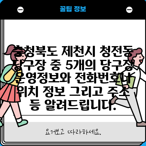 충청북도 제천시 청전동 당구장 중 5개의 당구장 운영정보와 전화번호나 위치 정보 그리고 주소 등 알려드립니다.
