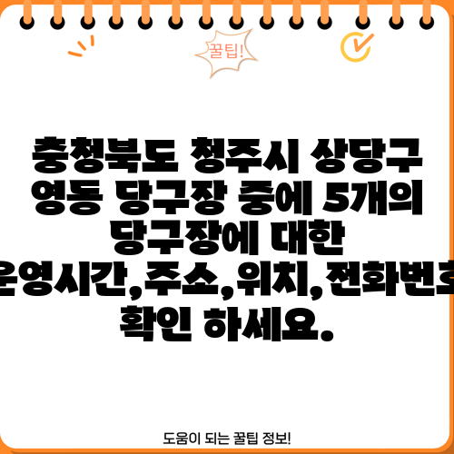 충청북도 청주시 상당구 영동 당구장 중에 5개의 당구장에 대한 운영시간,주소,위치,전화번호 확인 하세요.
